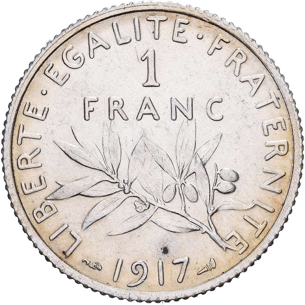 France, Franc, Semeuse, 1917, Paris, Silver, AU(55-58), Gadoury:467, KM:844.1