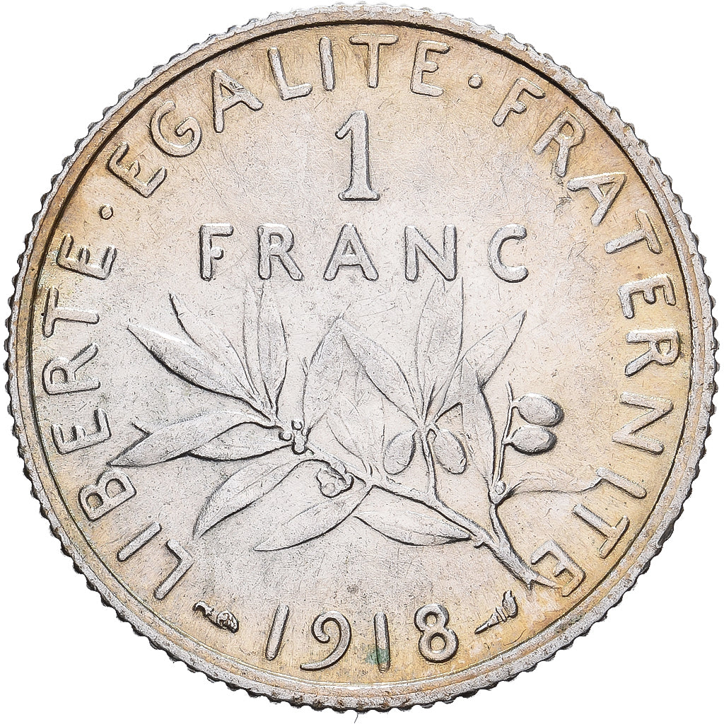 France, Franc, Semeuse, 1918, Paris, Silver, AU(55-58), Gadoury:467, KM:844.1