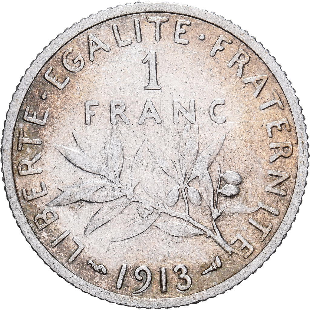 França, Franc, Semeuse, 1913, Paris, Prata, AU(50-53), Gadoury:467, KM:844.1