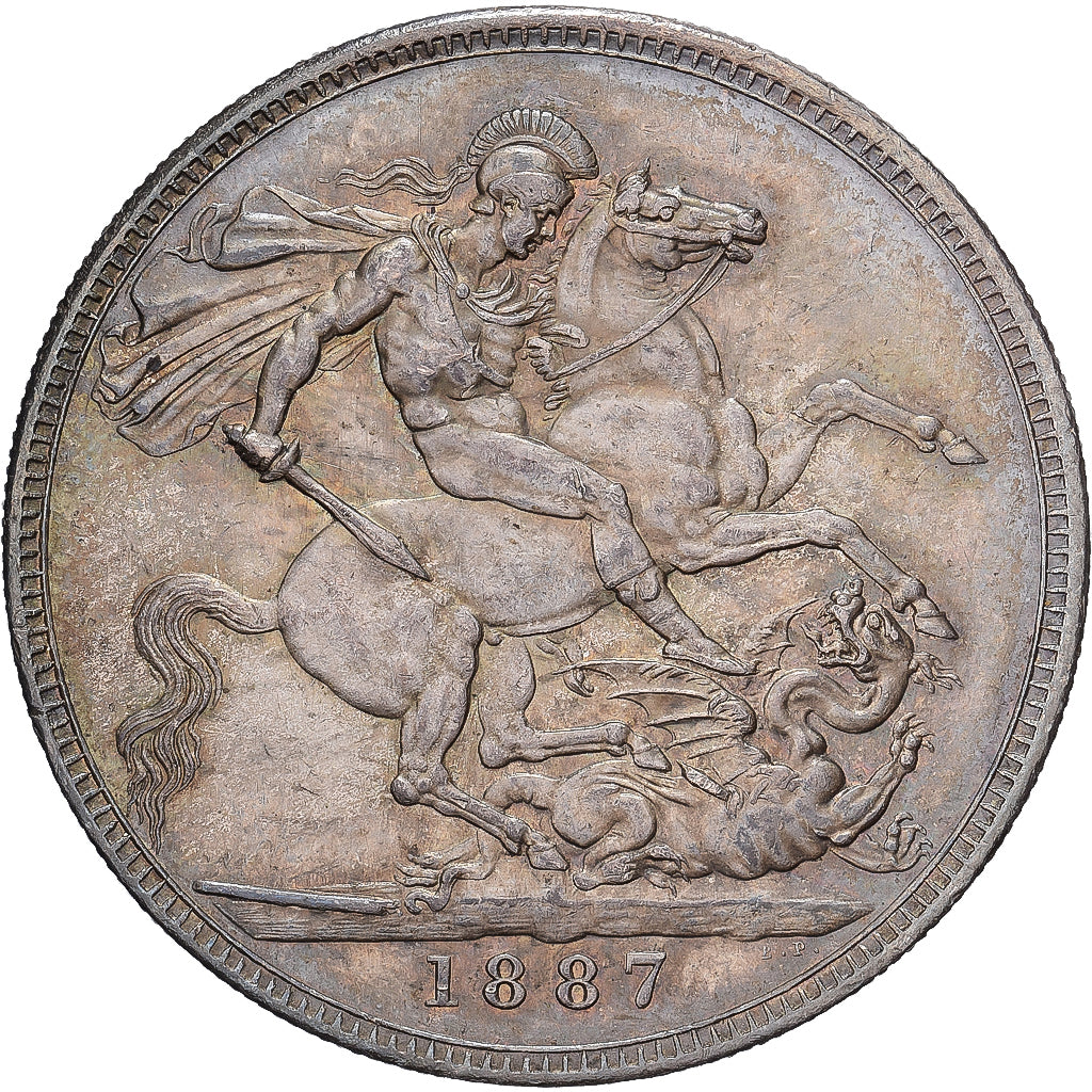 Great Britain, Victoria, Crown, 1887, AU(55-58), Silver, KM:765