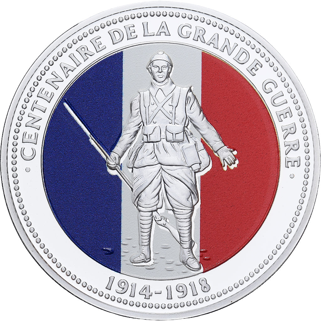 França, medalha, Centenaire de la Grande Guerre, Cobre Revestido a Prata