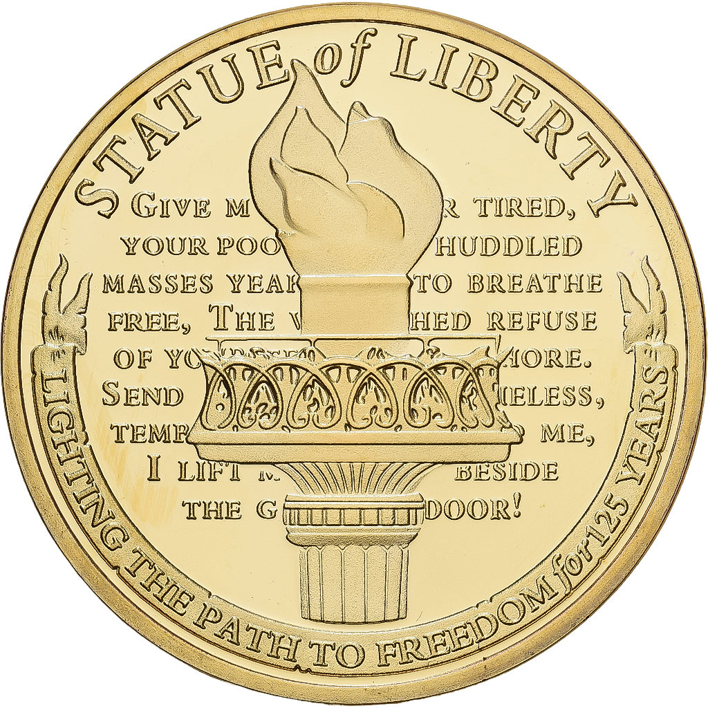 Stati Uniti, medaglia, Statue of Liberty, 125 Ans, Rame dorato, FDC