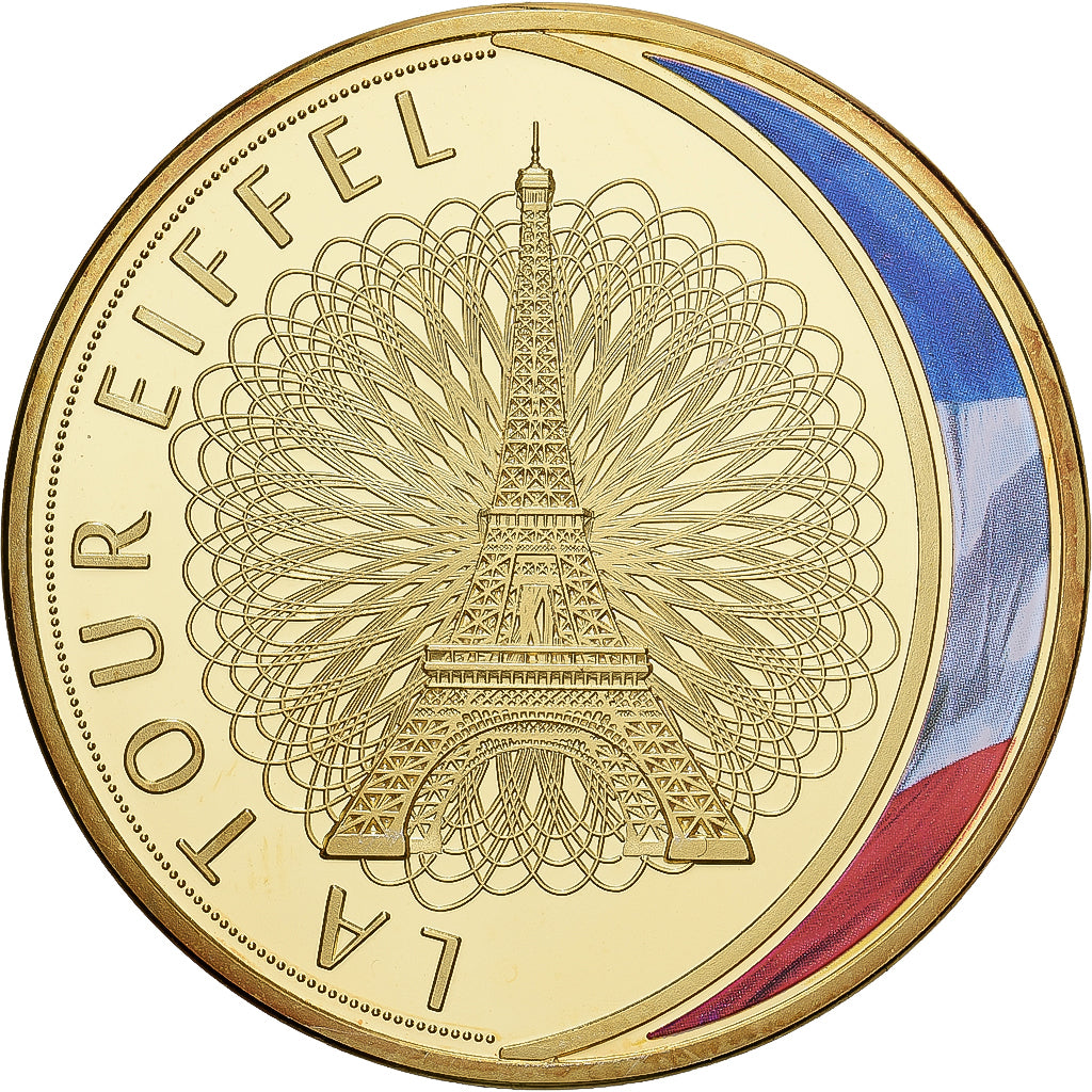 França, medalha, Les Emblèmes Français, La Tour Eiffel, Cobre Dourado