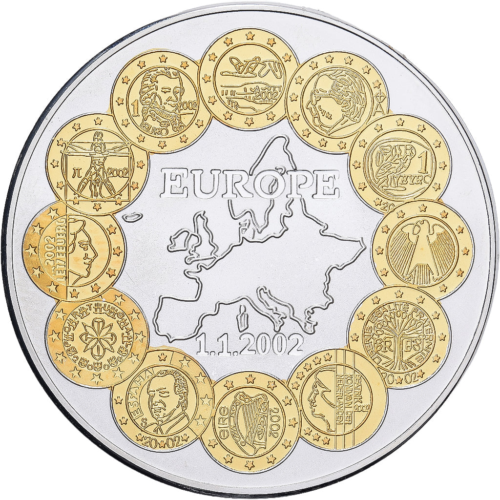 França, medalha, L'Europe, 2002, Prata Cromada a Cobre, MS(65-70)