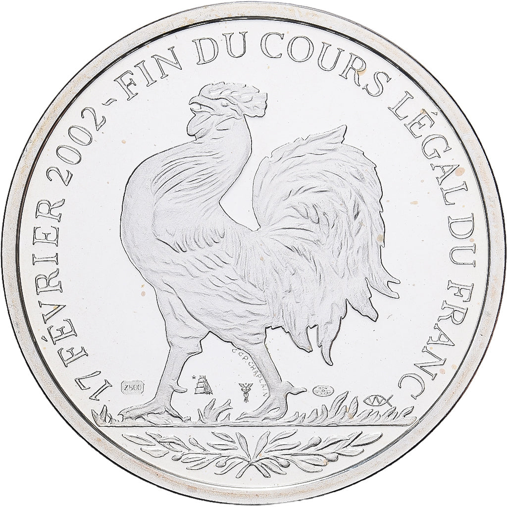 France, Medal, Coq, Fin du Cours Légal du Franc, Silver, MS(65-70)