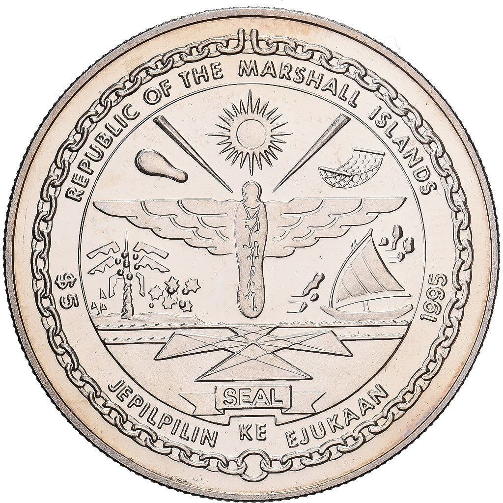 Marshall Islands, 5 Dollars, 1995, Copper-nickel, MS(64), KM:216
