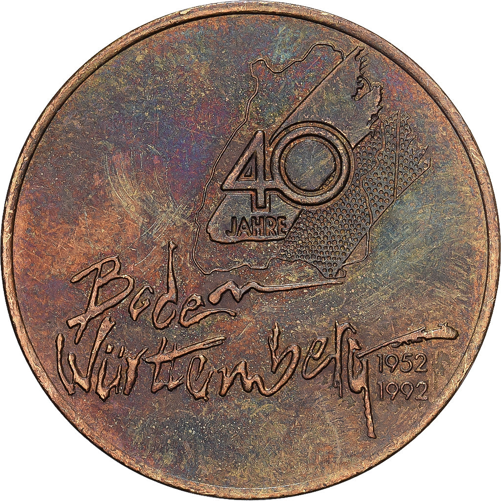 Duitsland, Medaille, 40 Jahre, Bade-Wurtenberg, 1992, Brass plated steel, ZF+