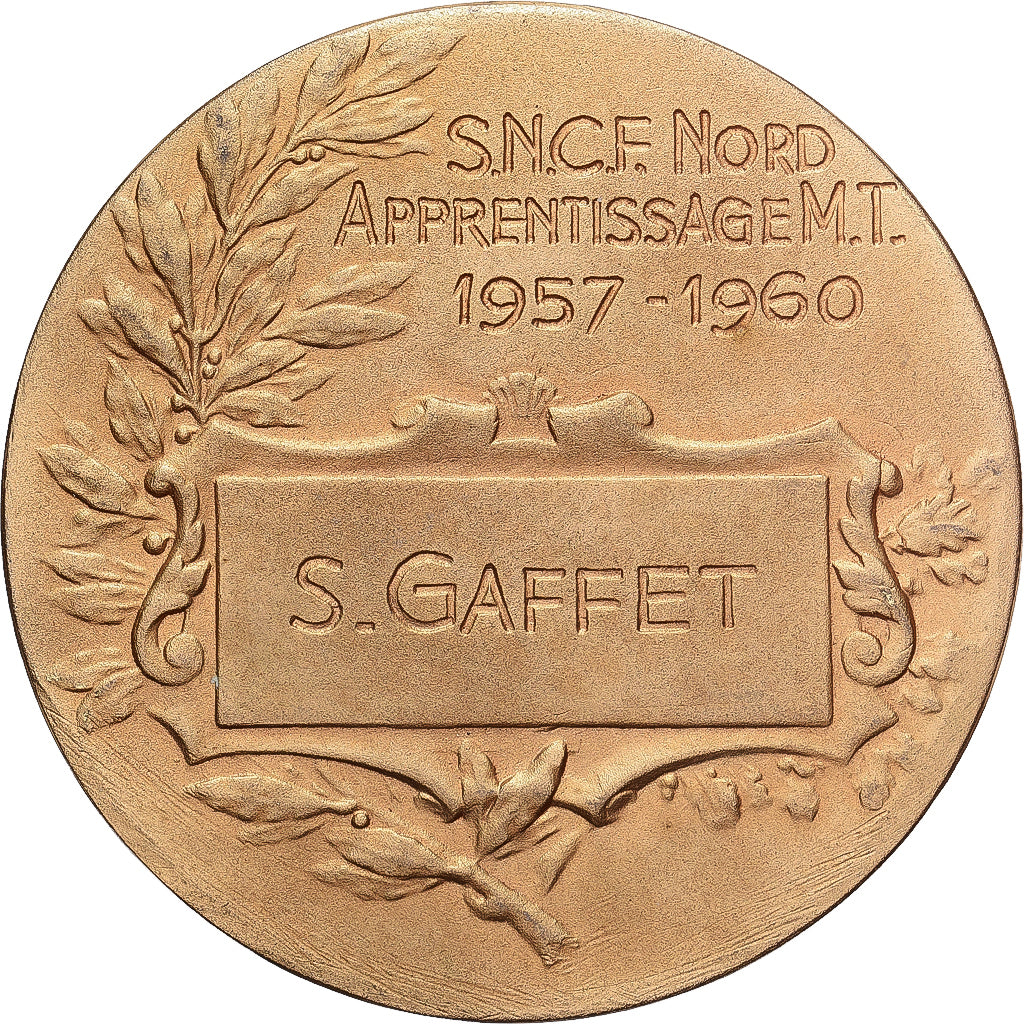 Francia, medaglia, S.N.C.F, Apprentissage M.T, 1960, Bronzo dorato, Rasumny, BB+