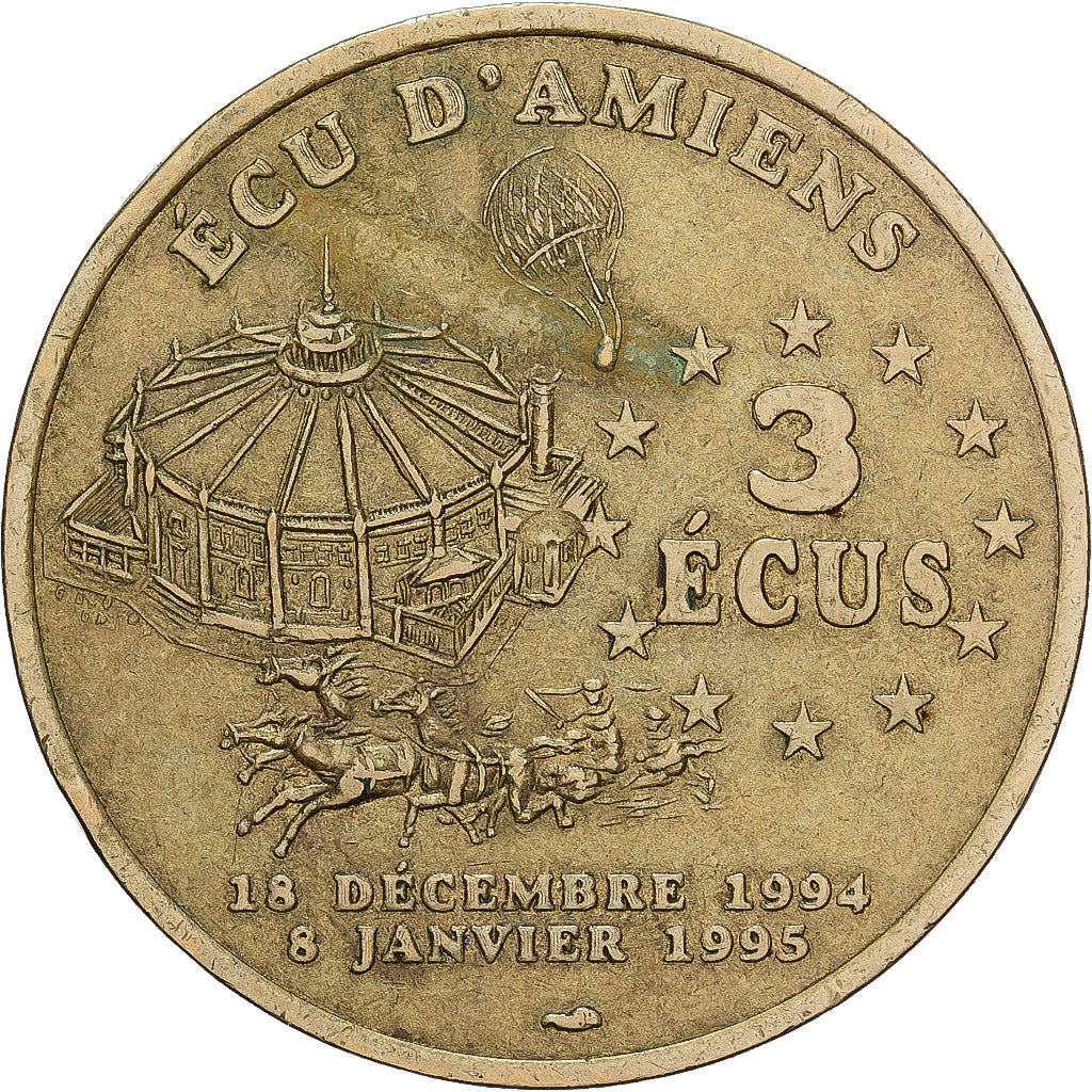 Francia, 3 écus d'Amiens, Cirque Jules Verne, 1995, Ottone, BB