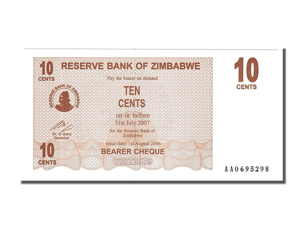 Banknote, Zimbabwe, 10 Cents, 2006, 2006-08-01, UNC(65-70)