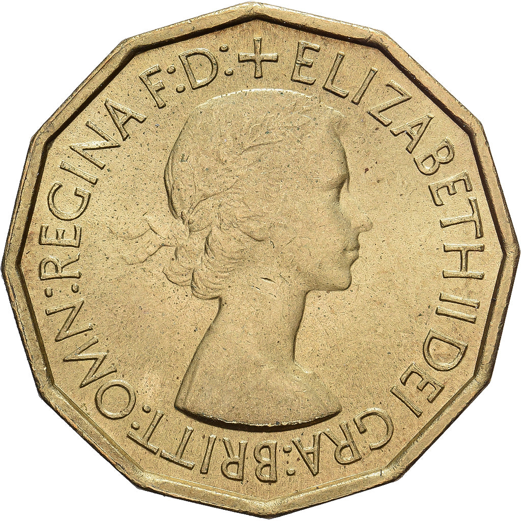 Grã-Bretanha, Elizabeth II, 3 Pence, 1953, Níquel-Latão, AU(55-58), KM:886