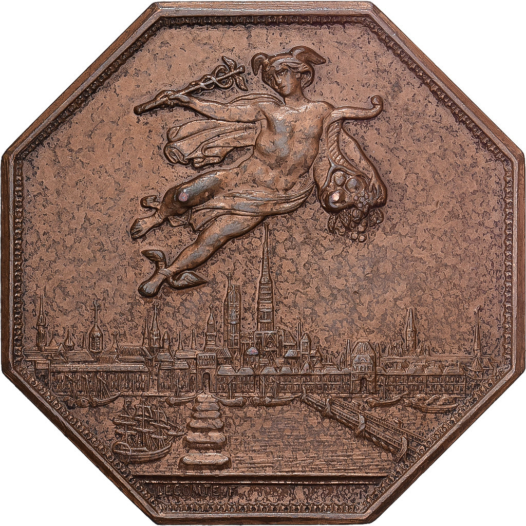 Francia, ficha, Chambre de Commerce de Rouen, 1802, Bronzo, Lecomte, BB+
