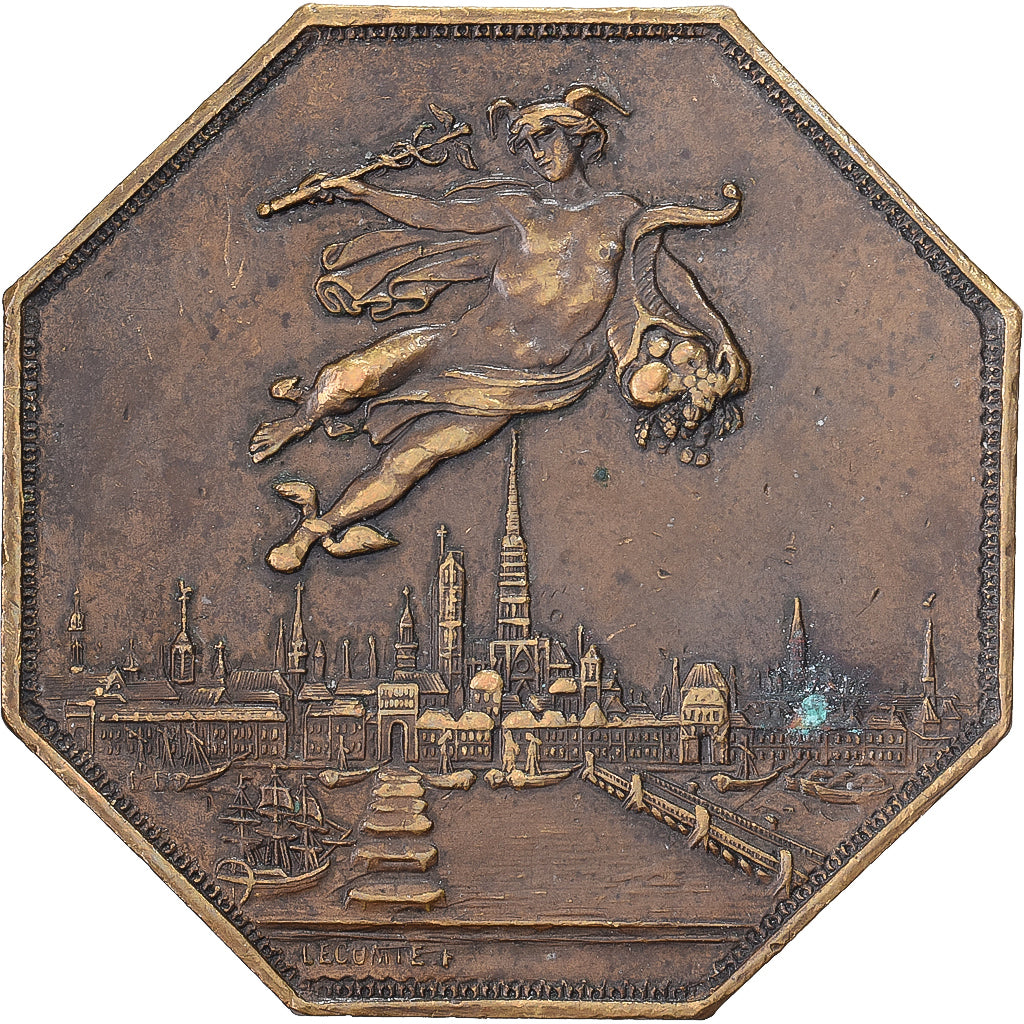 France, Token, Chambre de Commerce de Rouen, 1802, Bronze, Lecomte, EF(40-45)