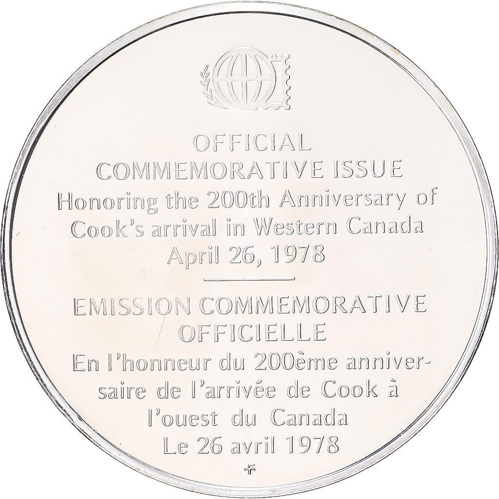 Francia, medalla, 200ème Anniversaire de l'Arrivée de Cook au Canada, 1978