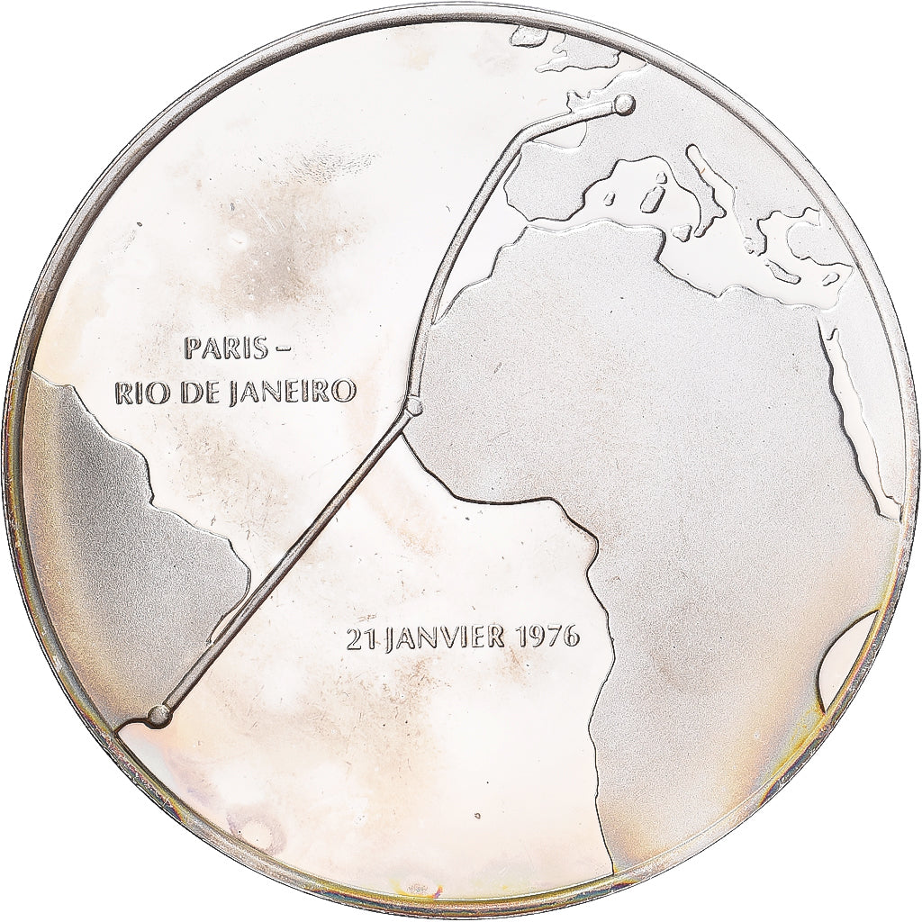France, Medal, Premier Vol Supersonique, Commercial, Paris-Rio, 1976, Silver