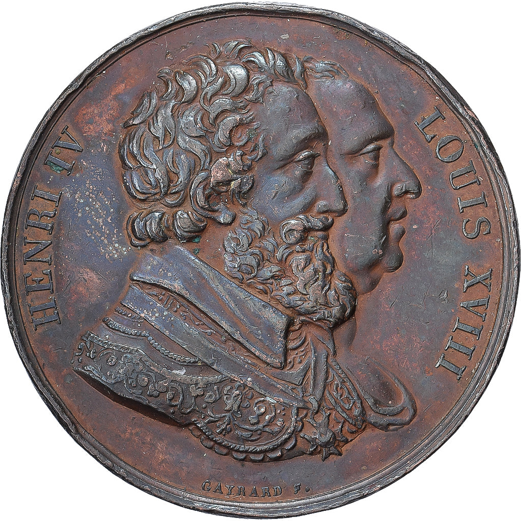 France, Medal, Louis XVIII, Rétablissement de la statue d'Henri IV, Copper