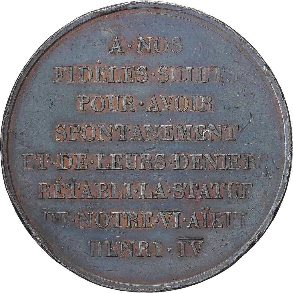 France, Medal, Louis XVIII, Rétablissement de la statue d'Henri IV, Copper