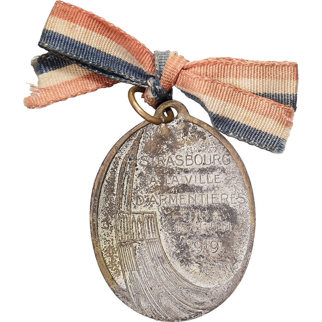 Francja, medal, Strasbourg à la ville d'Armentières, 1919, Mosiądz