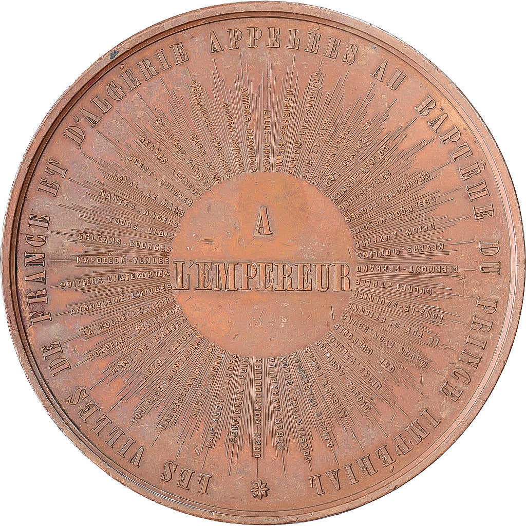 France, Medal, Napoléon III, Baptème du Prince Impérial, 1861, Copper