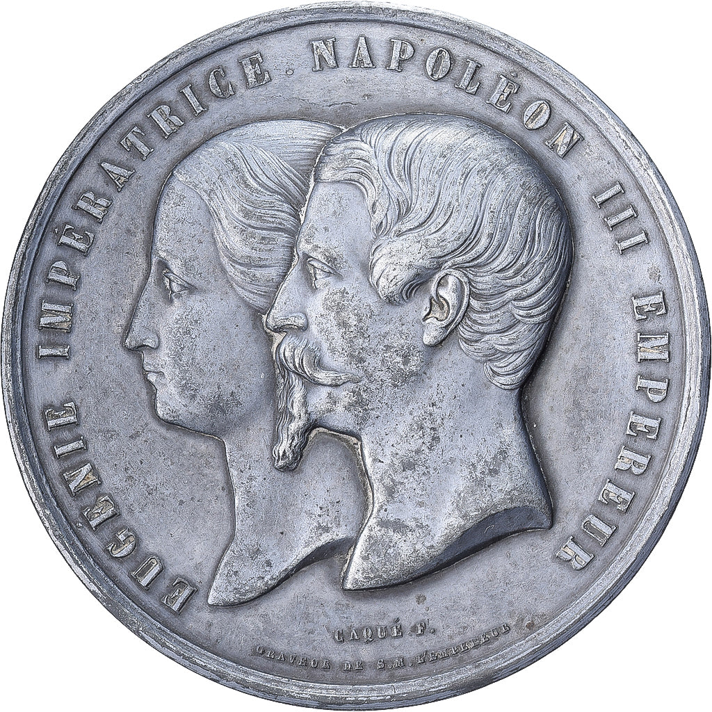 France, Medal, Eugénie et Napoléon III, Palais de l'Industrie, 1855, Zinc