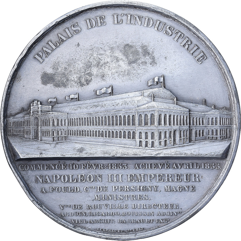 France, Medal, Eugénie et Napoléon III, Palais de l'Industrie, 1855, Zinc