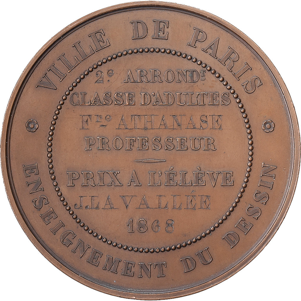 France, Medal, Napoléon III, Enseignement du Dessin, Ville de Paris, 1868