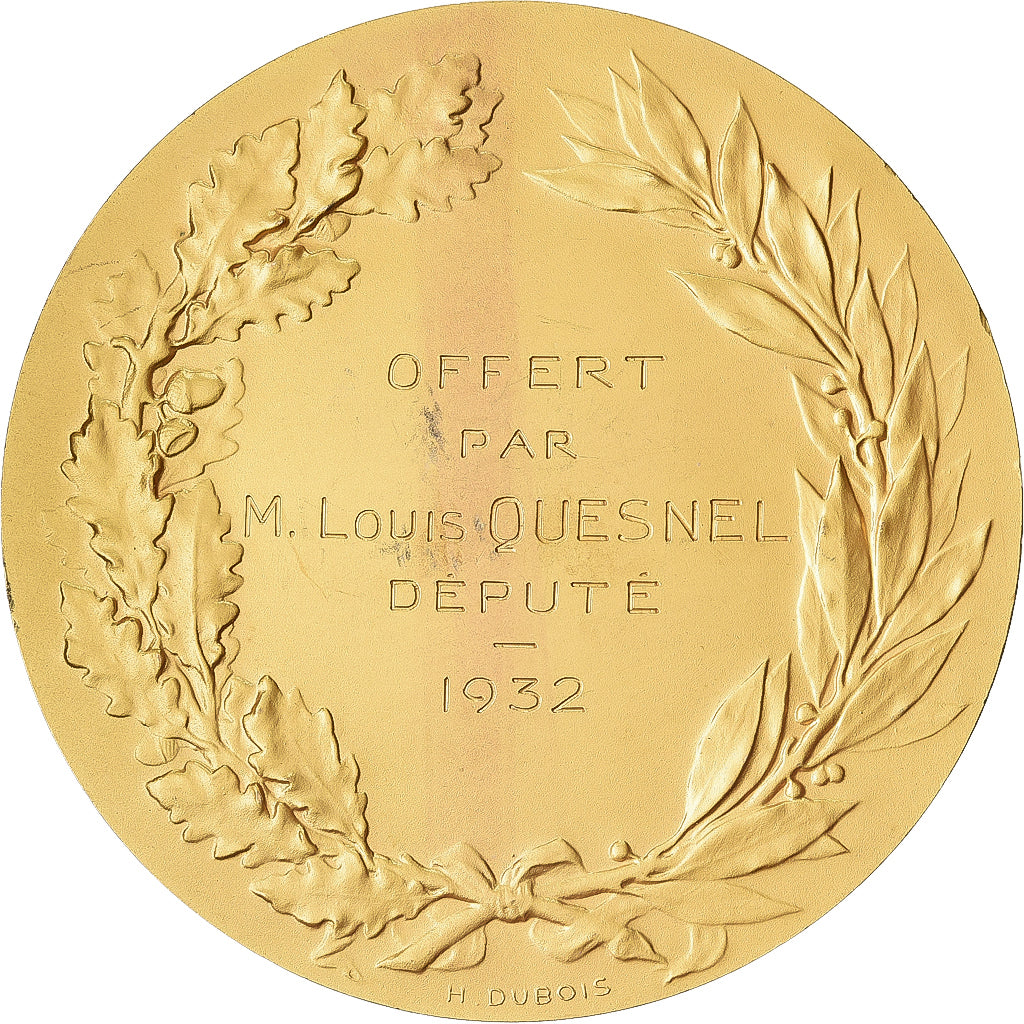 France, Medal, Chevaux, Offert par M. Quesnel, Député, 1932, Gilt Bronze