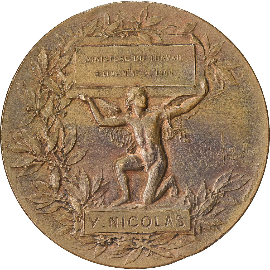 Francia, medalla, Ministère du Travail, Recensement, 1906, Bronce, Borrel, MBC+