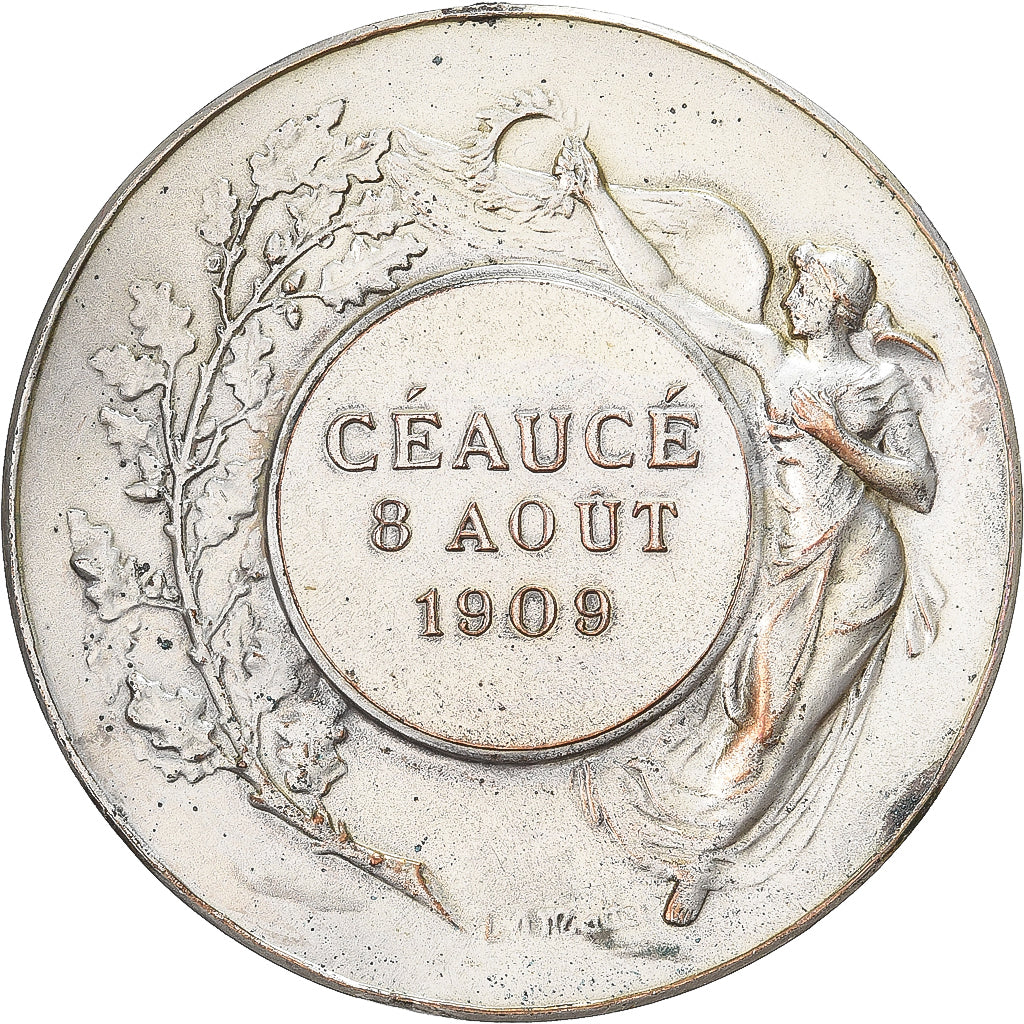 Francja, medal, Ville de Céaucé, 1909, Brąz posrebrzany, Dupuis.D, EF(40-45)