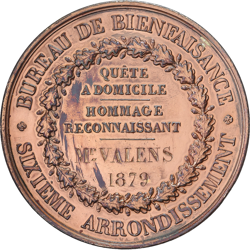 Francia, medaglia, Bureau de Bienfaisance, Ville de Paris, 1879, Bronzo, Borrel