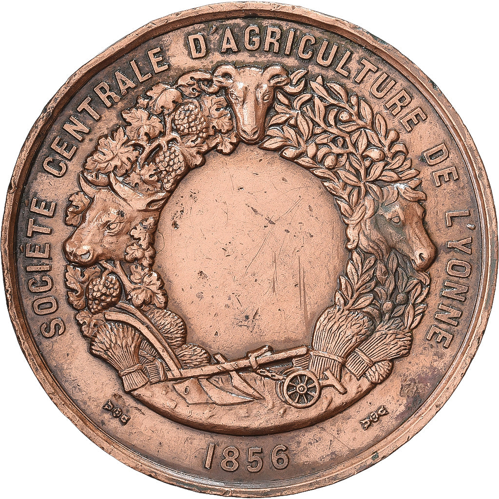 France, Medal, Napoléon III, Société Centrale d'Agriculture de l'Yonne, 1856