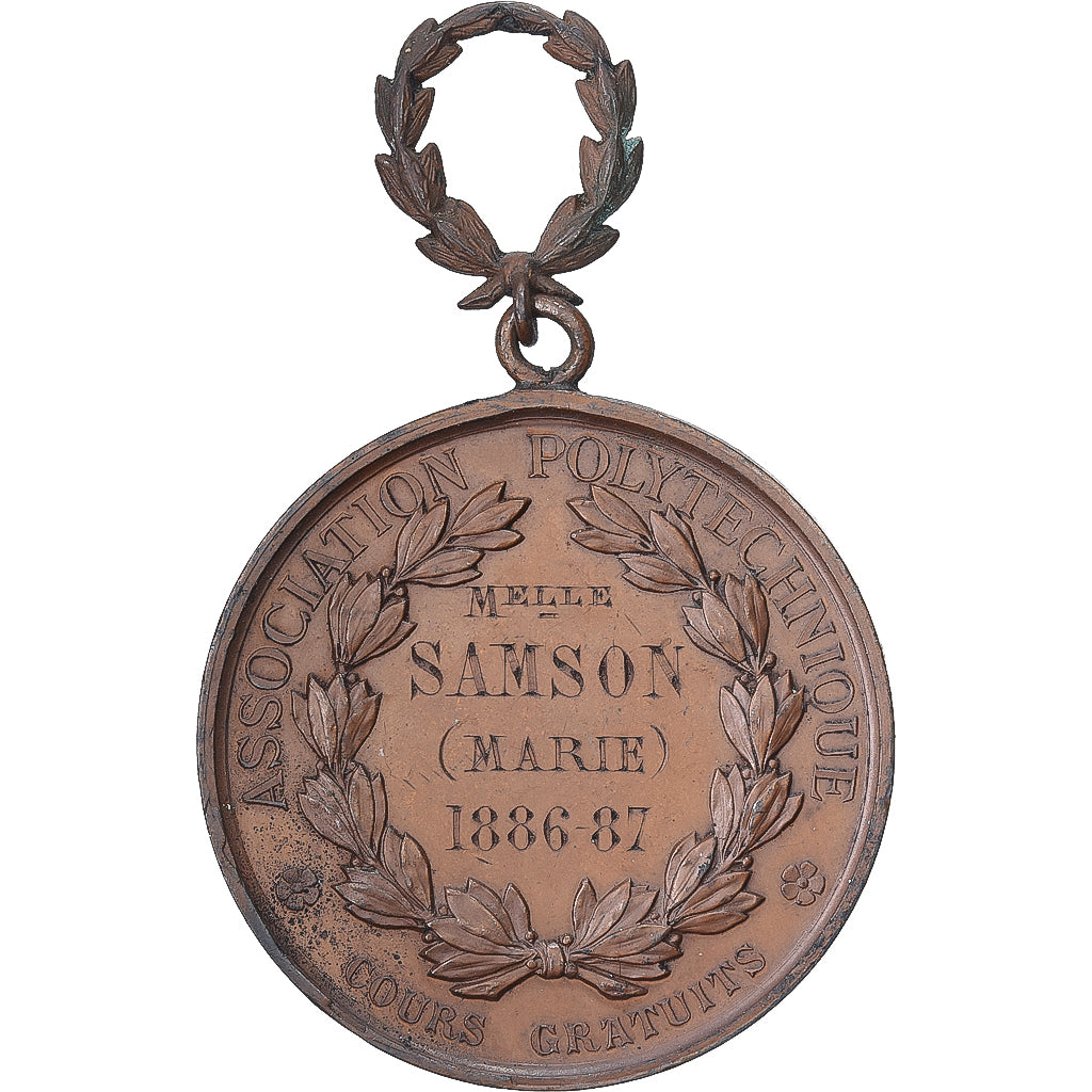 France, Medal, Association Polytechnique, Cours Gratuits, 1887, Copper