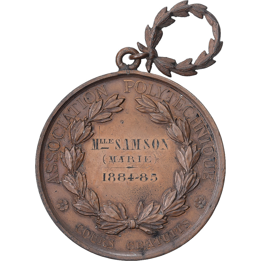 France, Medal, Association Polytechnique, Cours Gratuits, 1885, Copper
