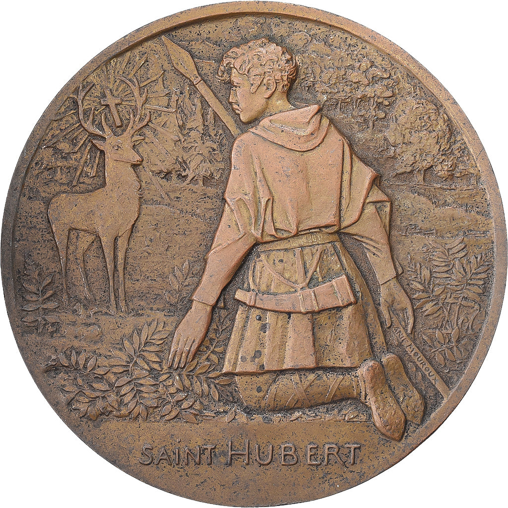 France, Medal, Saint Hubert, Patron des Chasseurs, Bronze, Mouroux, EF(40-45)