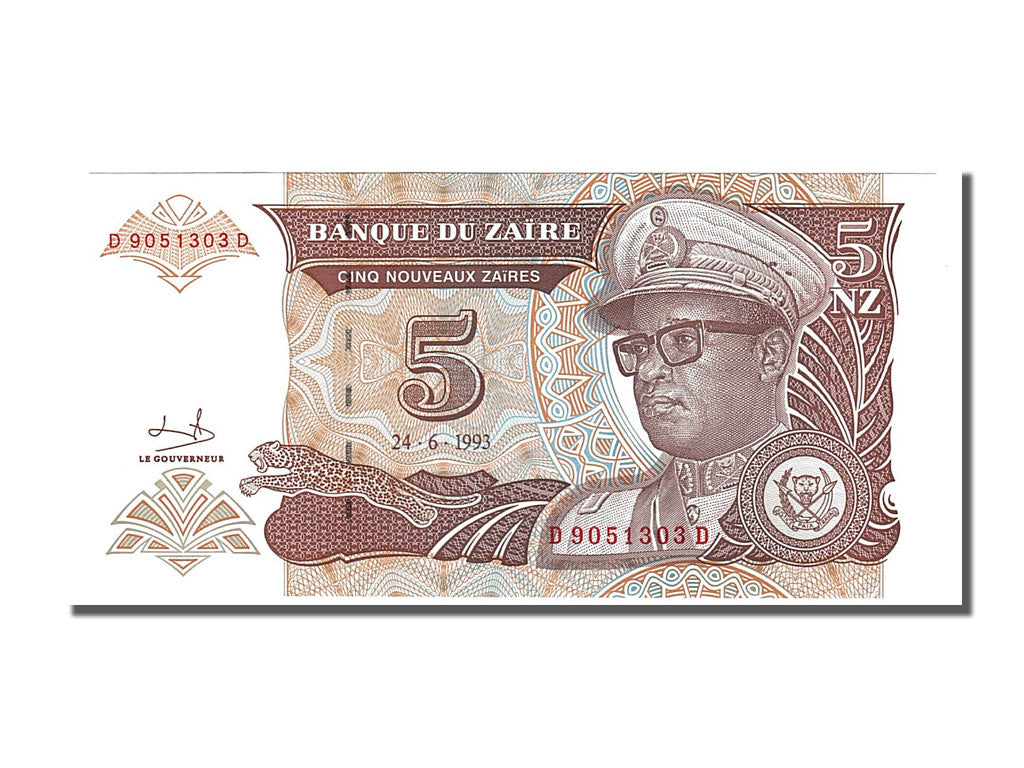 Geldschein, Zaire, 5 Nouveaux Zaïres, 1993, 1993-06-24, UNZ