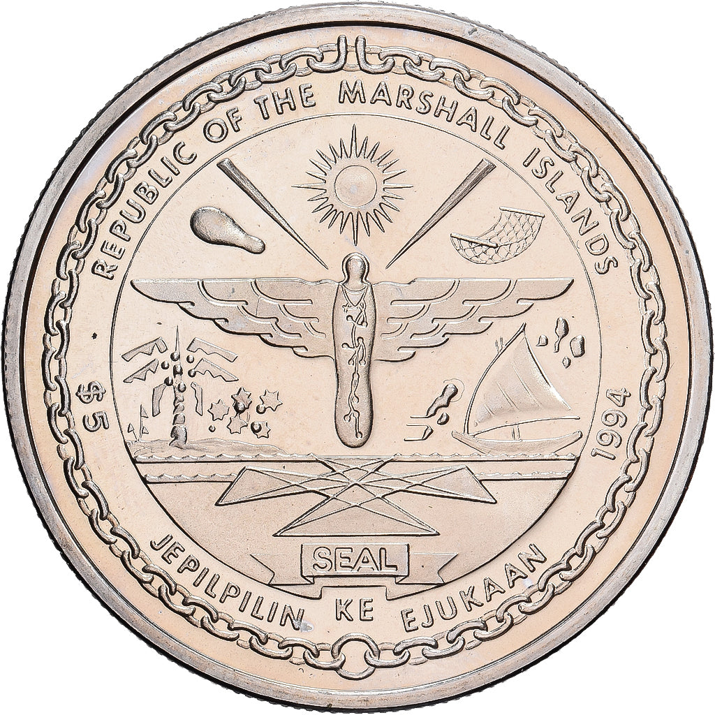 Marshall Islands, 5 Dollars, First Man on the Moon, 1994, Sunshine Mint