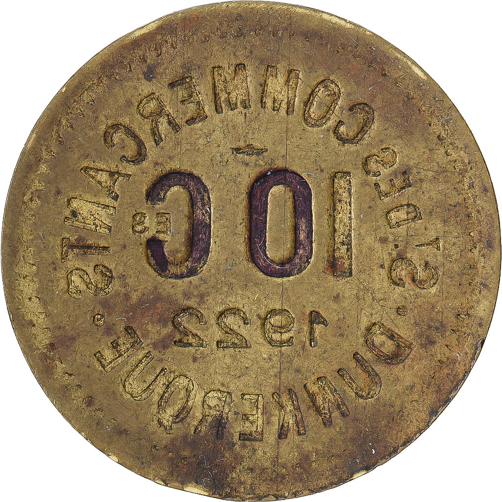 France, Société des Commerçants de Dunkerque, 10 Centimes, 1922, TB+, Laiton
