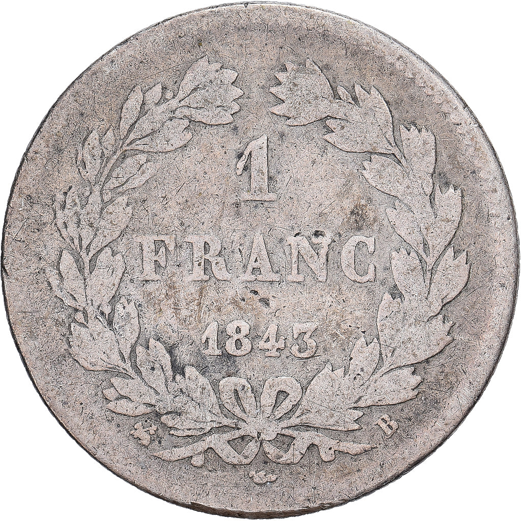 Francja, Franc, Louis-Philippe, 1843, Rouen, Srebro, VG(8-10), Gadoury:453