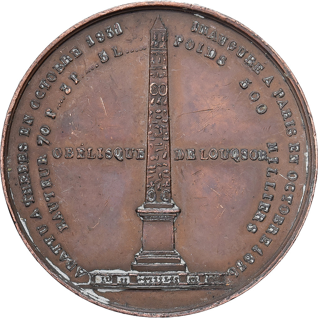 France, Médaille, Louis Philippe Ier, Obélisque de Louxor, 1836, Cuivre, TTB