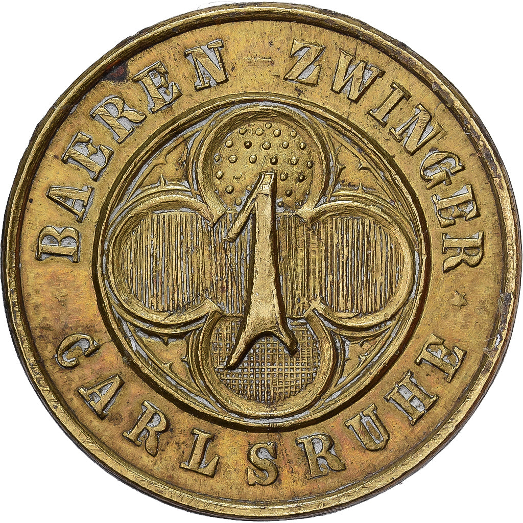 Germany, Carlsruhe, 1 Mark, Baeren Zwinger, AU(50-53), Brass