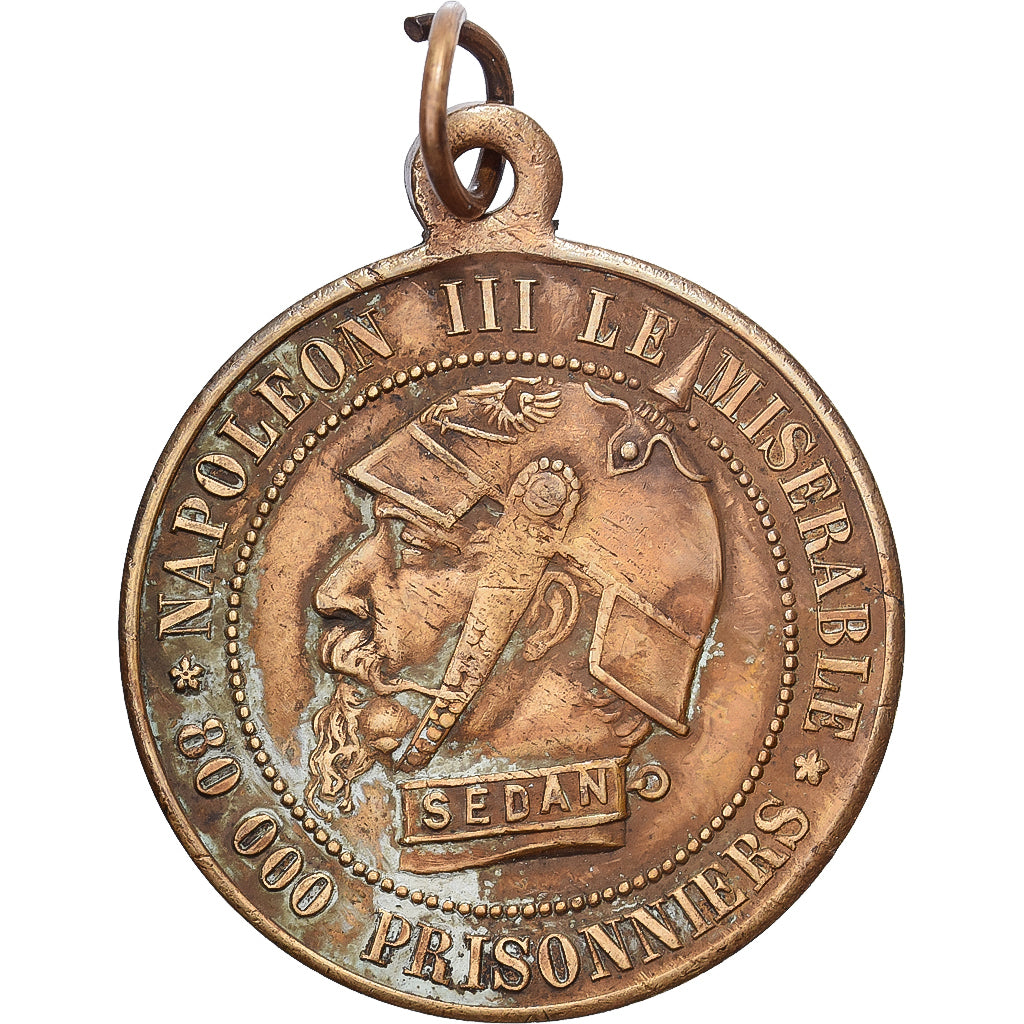 France, Medal, Napoléon III le misérable, satirique, 1870, Brass, EF(40-45)