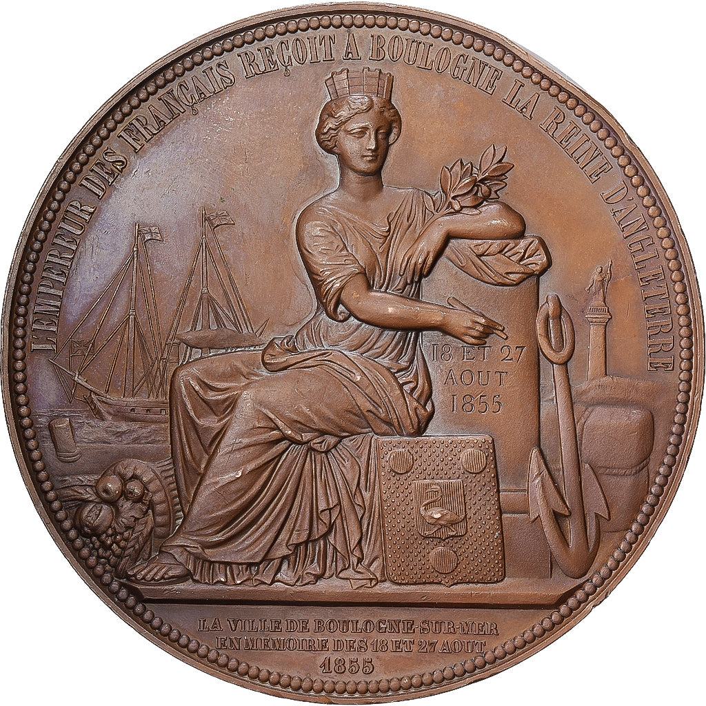 França, medalha, Napoleon III reçoit la Reine d'Angleterre à Boulogne, 1855