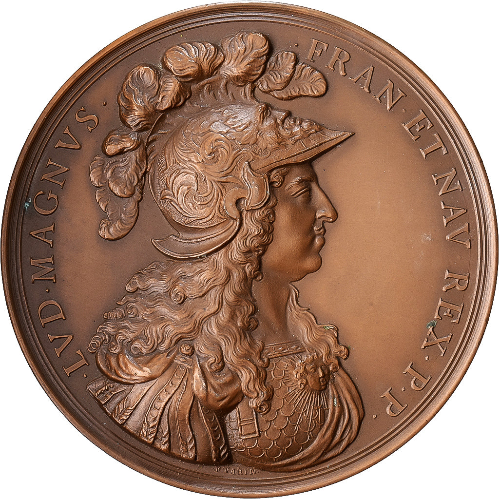 Francia, medalla, Louis XIV, Nec Pluribus Impar, 1674, Bronce, Varin, Restrike