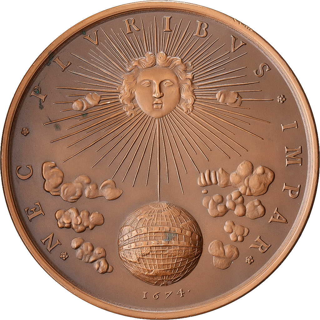 Francia, medalla, Louis XIV, Nec Pluribus Impar, 1674, Bronce, Varin, Restrike