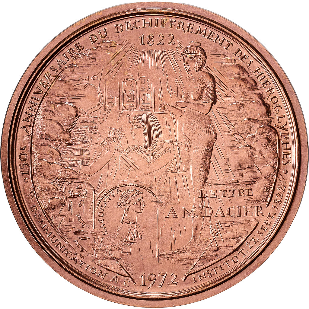 Francja, medal, Hommage à Jean François Champollion, 1974, Miedź, Corbin