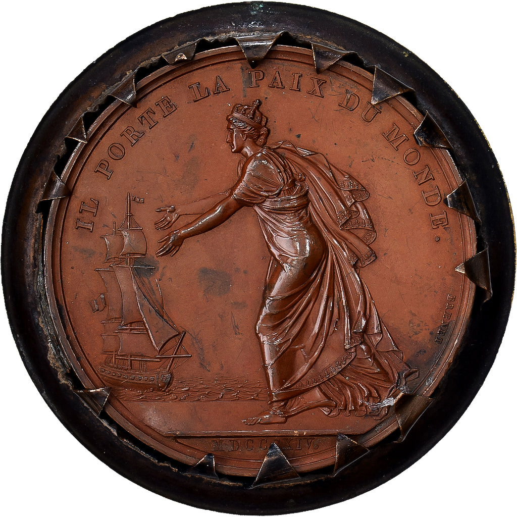 Francia, medalla, Louis XVIII, Il porte la paix du monde, 1814, Cobre, Andrieu