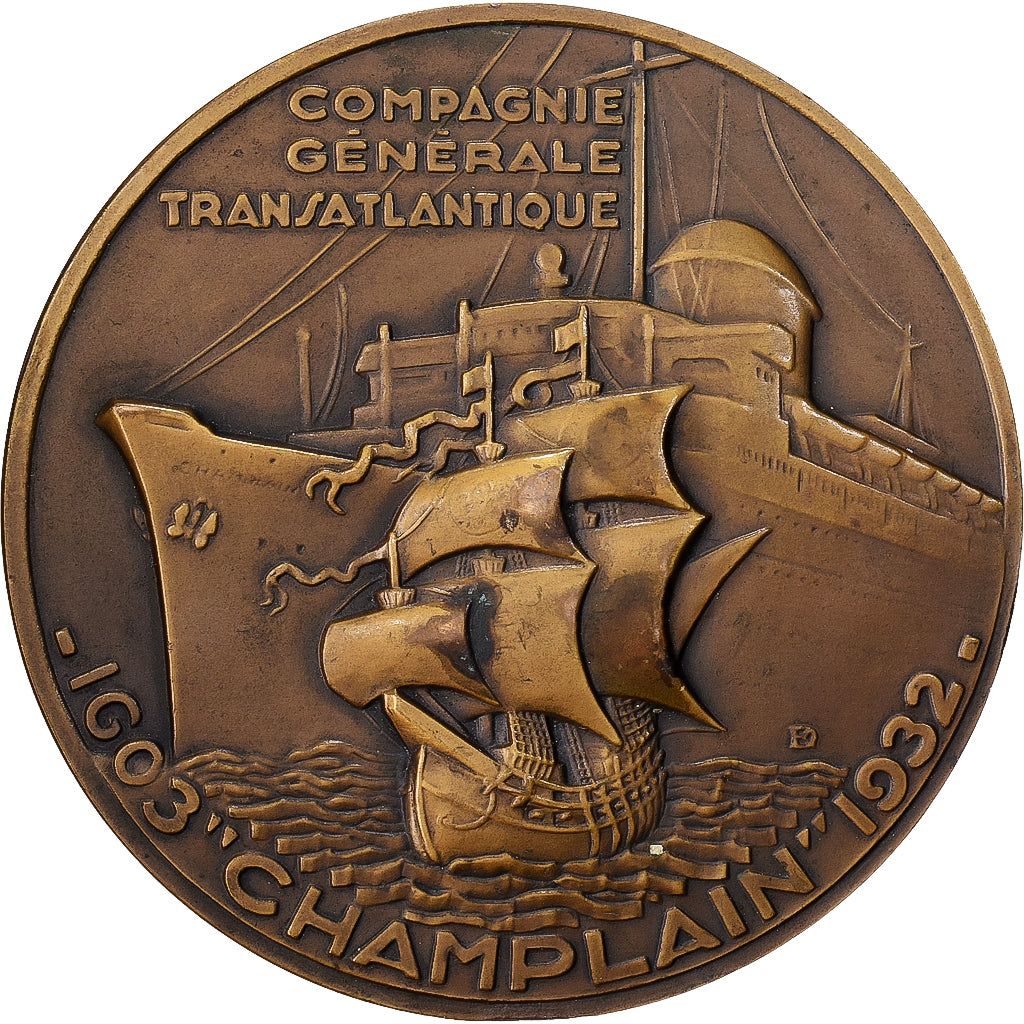 Francia, medaglia, Compagnie Générale Transatlantique, Champlain, 1932