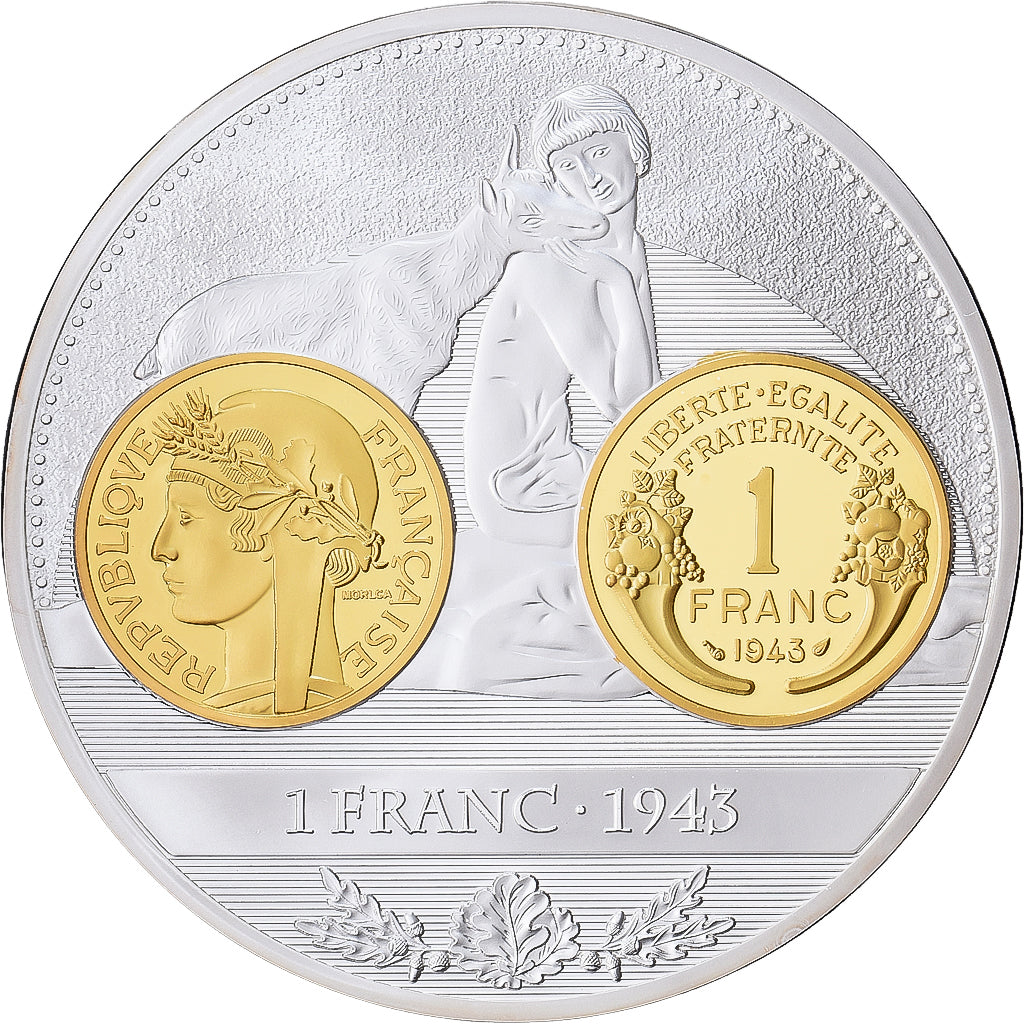 Francia, medaglia, Histoire de la Monnaie Française, 1 Franc 1943, 2013, Copper
