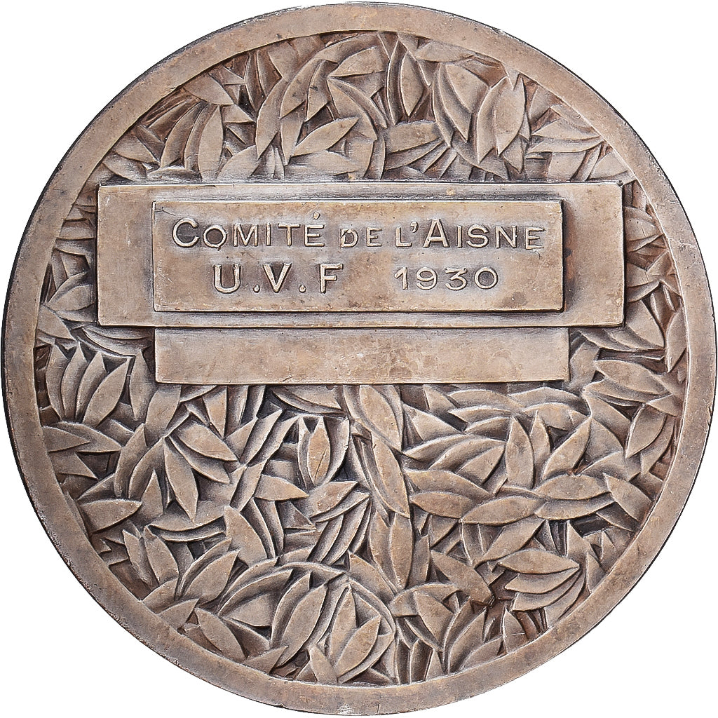 Francja, medal, U.V.F, Comité de l'Aisne, 1930, Brąz posrebrzany, AU(55-58)