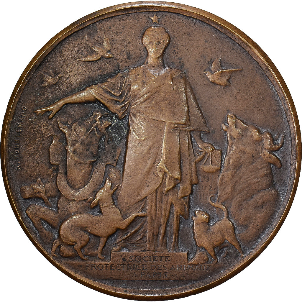 Frankrijk, Medaille, Société Protectrice des Animaux, Paris, 1908, Bronzen